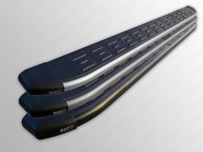 Пороги алюминиевые ТСС с накладкой серые для Toyota Highlander 2014-2016